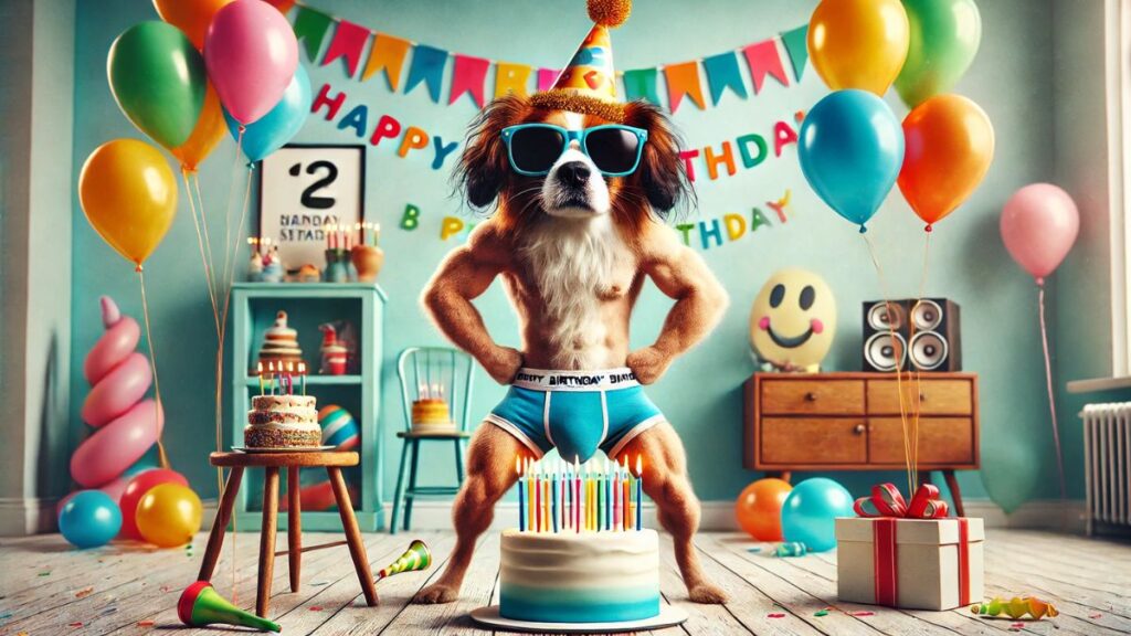 Прикольна картинка з собакою для вітання чоловіка з днем народження