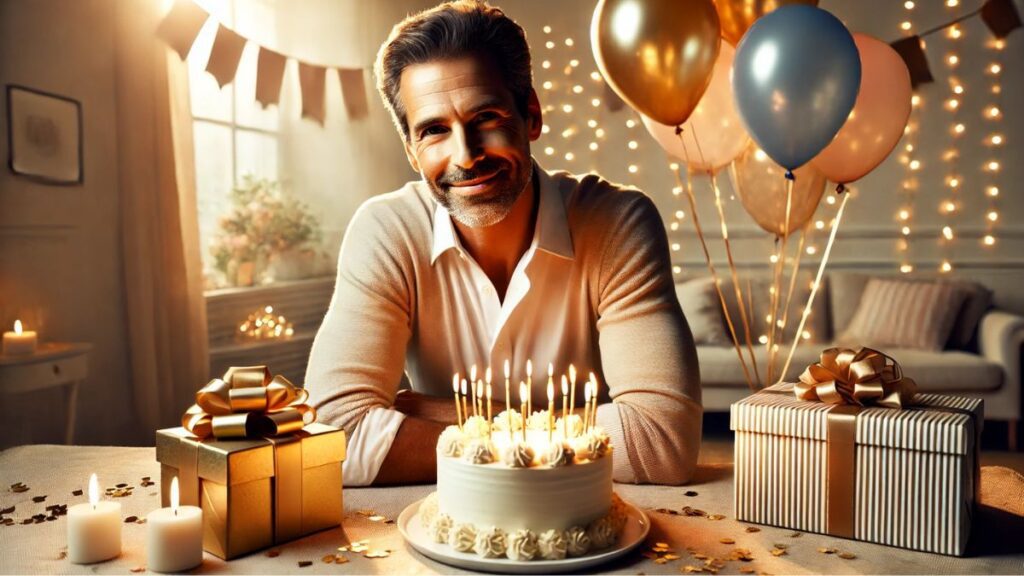Чоловік середнього віку в якого день народження - картинка для привітання
