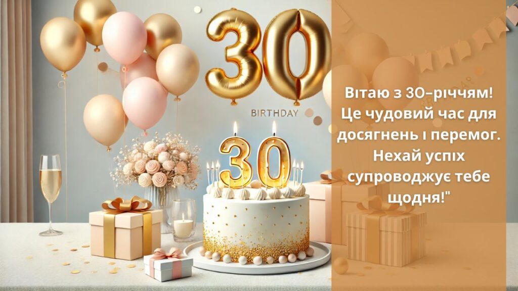 Вітаю з 30-річчям! Це чудовий час для досягнень і перемог. Нехай успіх супроводжує тебе щодня!