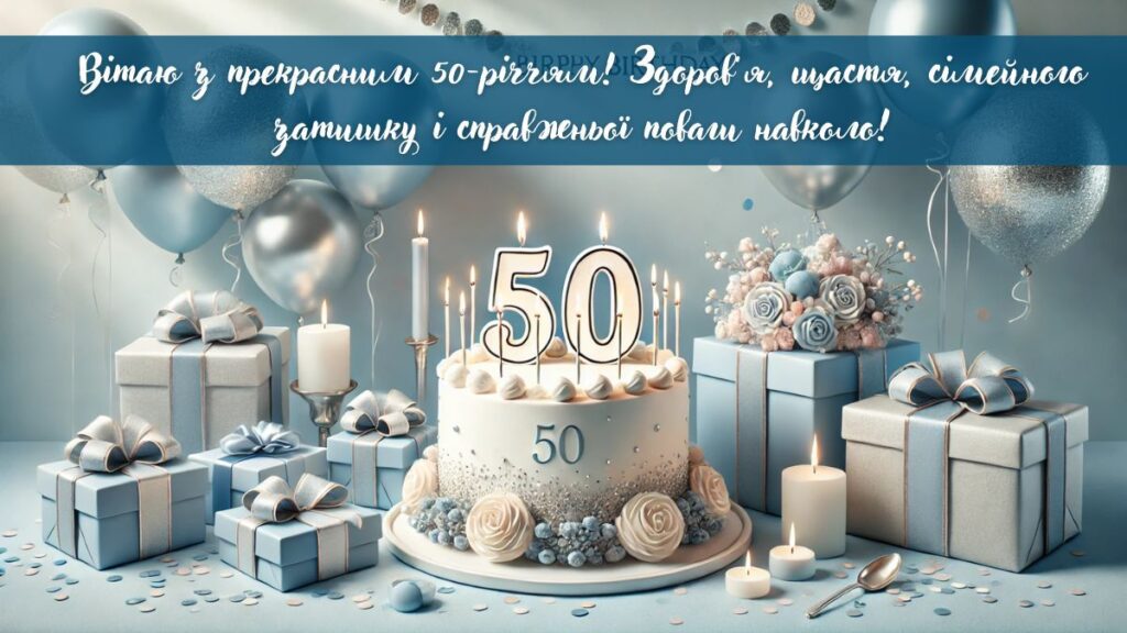 Вітаю з прекрасним 50-річчям! Здоров’я, щастя, сімейного затишку і справжньої поваги навколо!