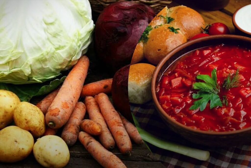 Картопля і інші інгредієнти овочів для борщу