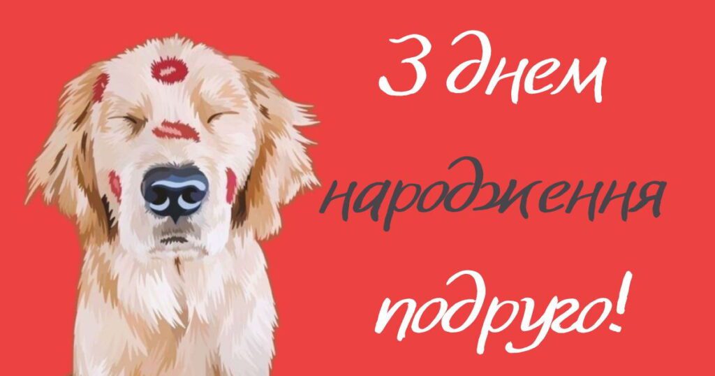 Картинка з днем народження подруго з зображенням милого песика