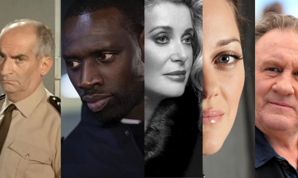 Колаж відомих французьких акторів різних поколінь: легенди класичного кіно, зірки сучасності та нові таланти французького кінематографу - візуальна історія кіномистецтва Франції