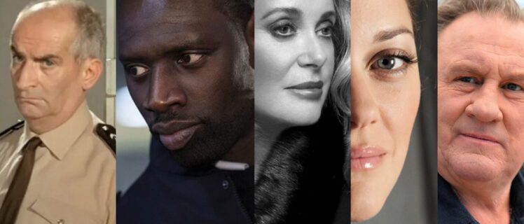 Колаж відомих французьких акторів різних поколінь: легенди класичного кіно, зірки сучасності та нові таланти французького кінематографу - візуальна історія кіномистецтва Франції