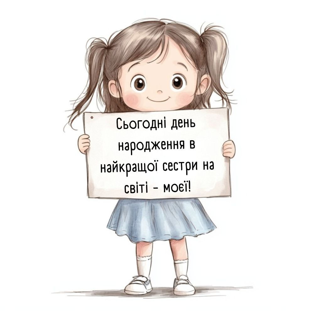 Миле привітання для сестрички з написом "Сьогодні день народження в найкращої сестри на світі - моєї!"