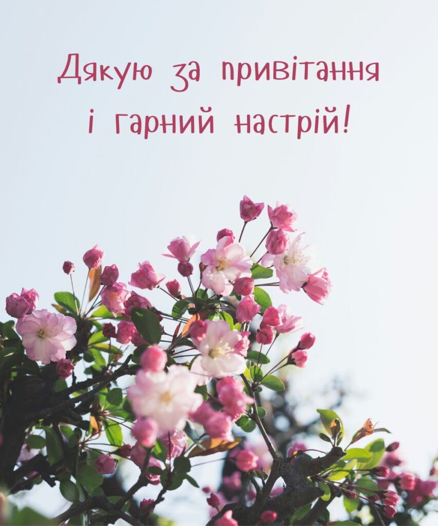 Картинка з текстом "дякую за привітання і гарний настрій"
