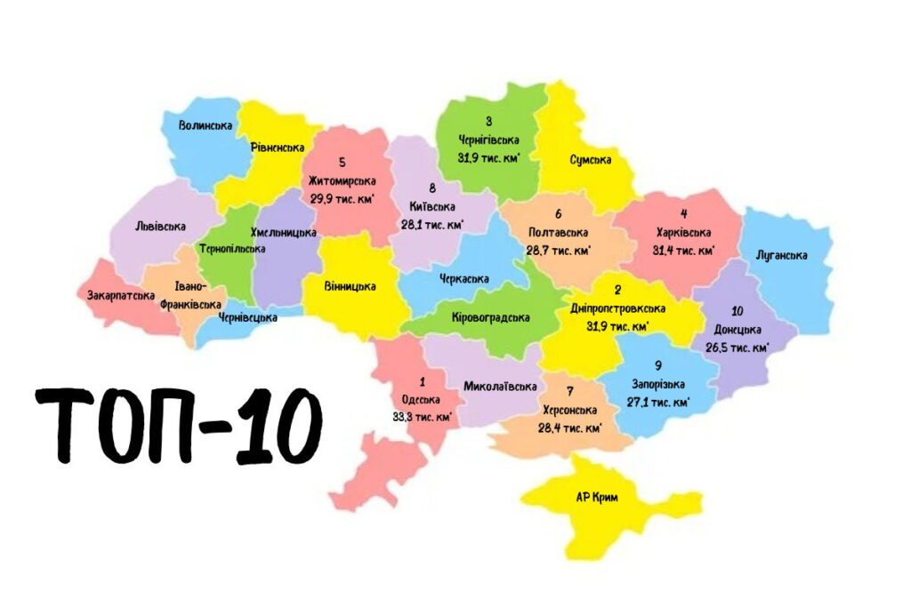 ТОП 10 областей на карті України