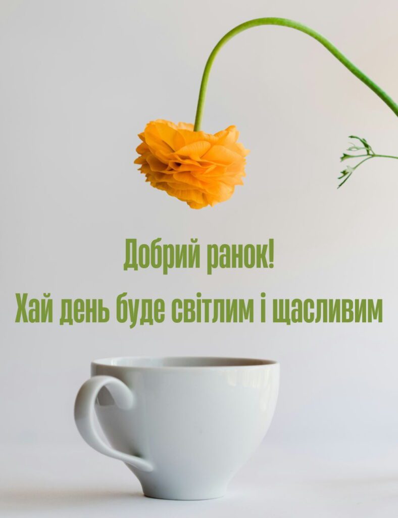 Ніжна картинка доброго ранку з помаранчевою квіткою та чашкою кави