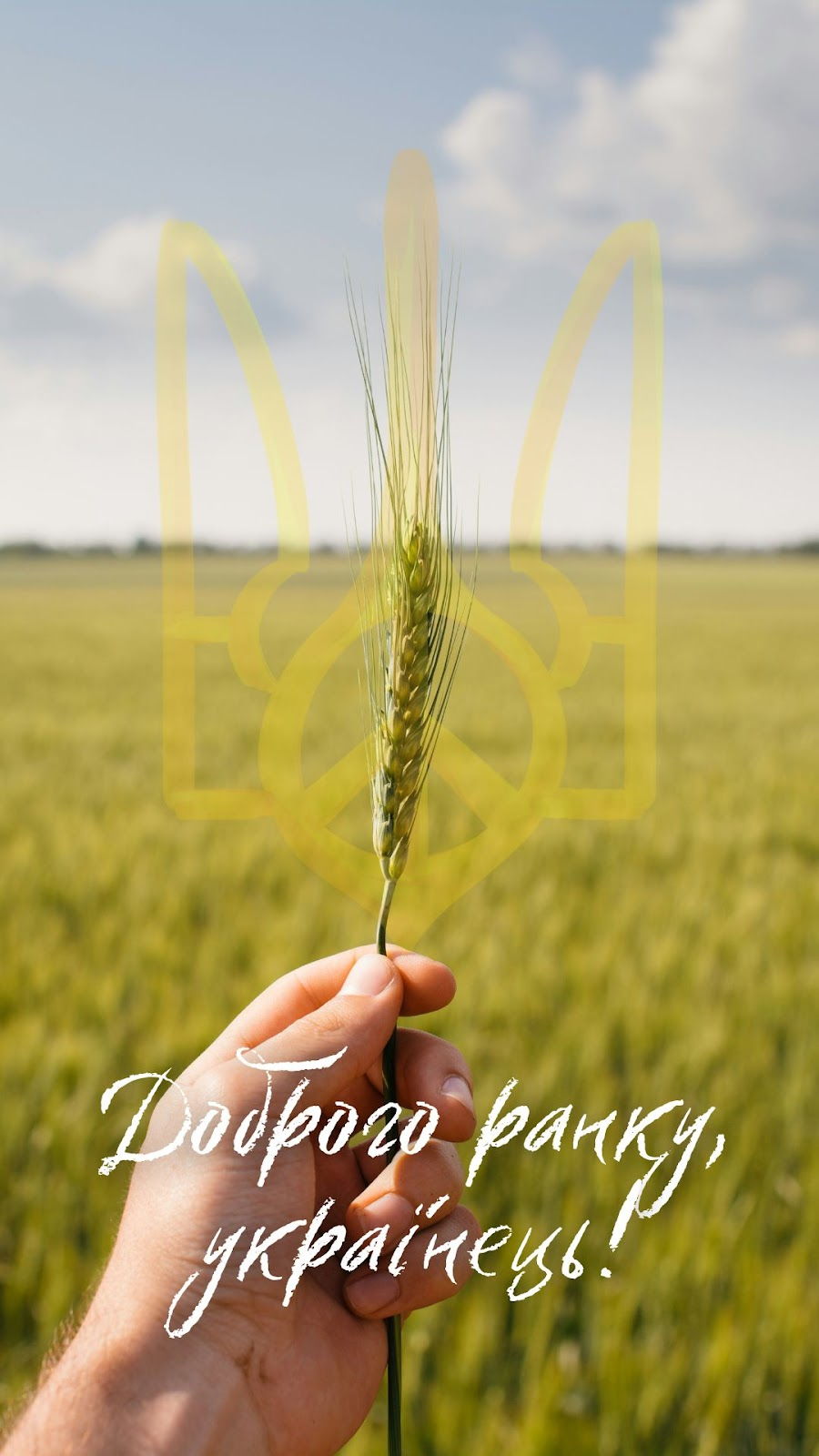 Патріотична картинка доброго ранку з колоском пшениці та тризубом для українців