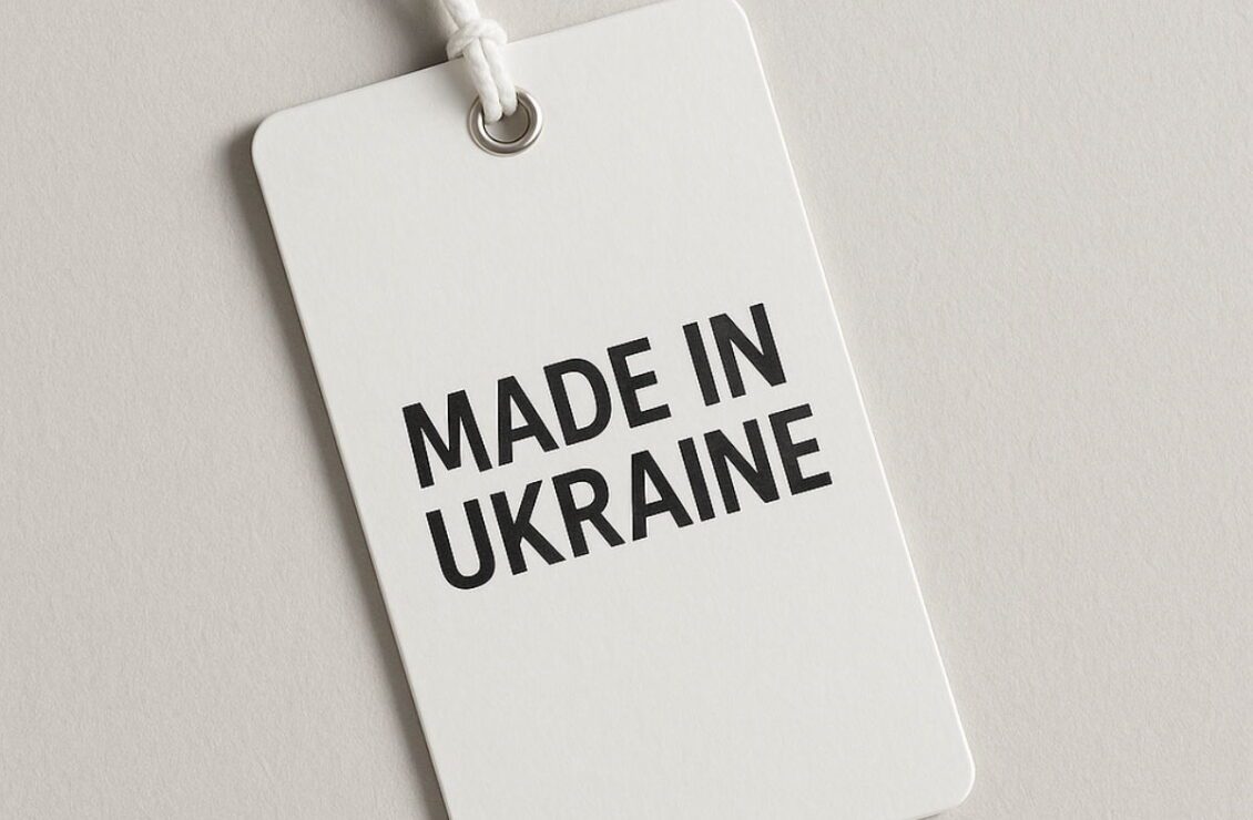 Біла етикетка з написом “Made in Ukraine”