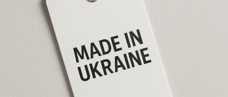 Біла етикетка з написом “Made in Ukraine”