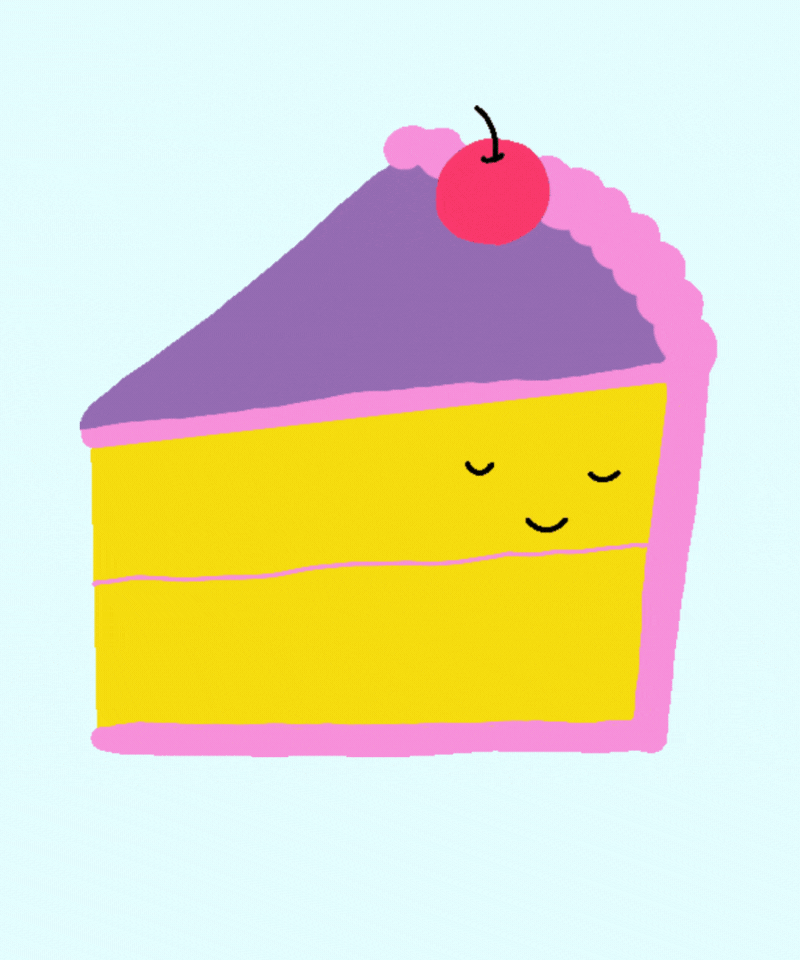 Мультяшний анімований шматок торта з вишенькою та усмішкою який поступово з'їдають