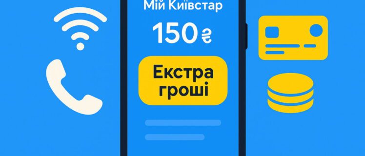 Смартфон з додатком Київстар, баланс 150 гривень та кнопка екстра грошей