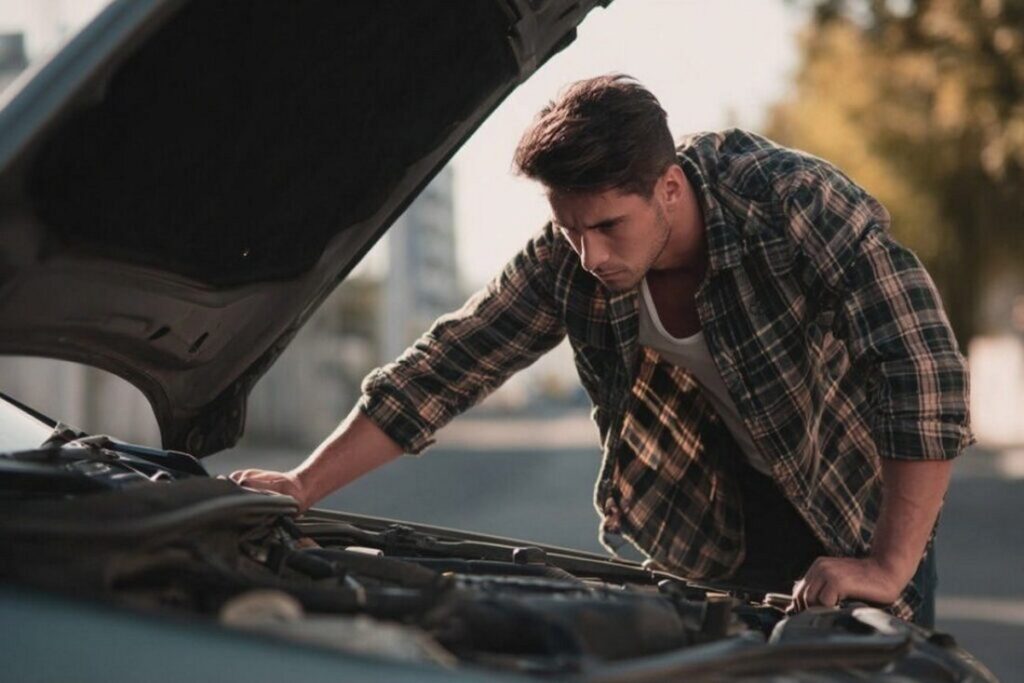 Чоловік перевіряє справність авто