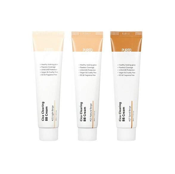 Три тюбика крему Purito на білому фоні