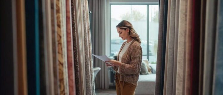 Жінка обирає штори на замовлення