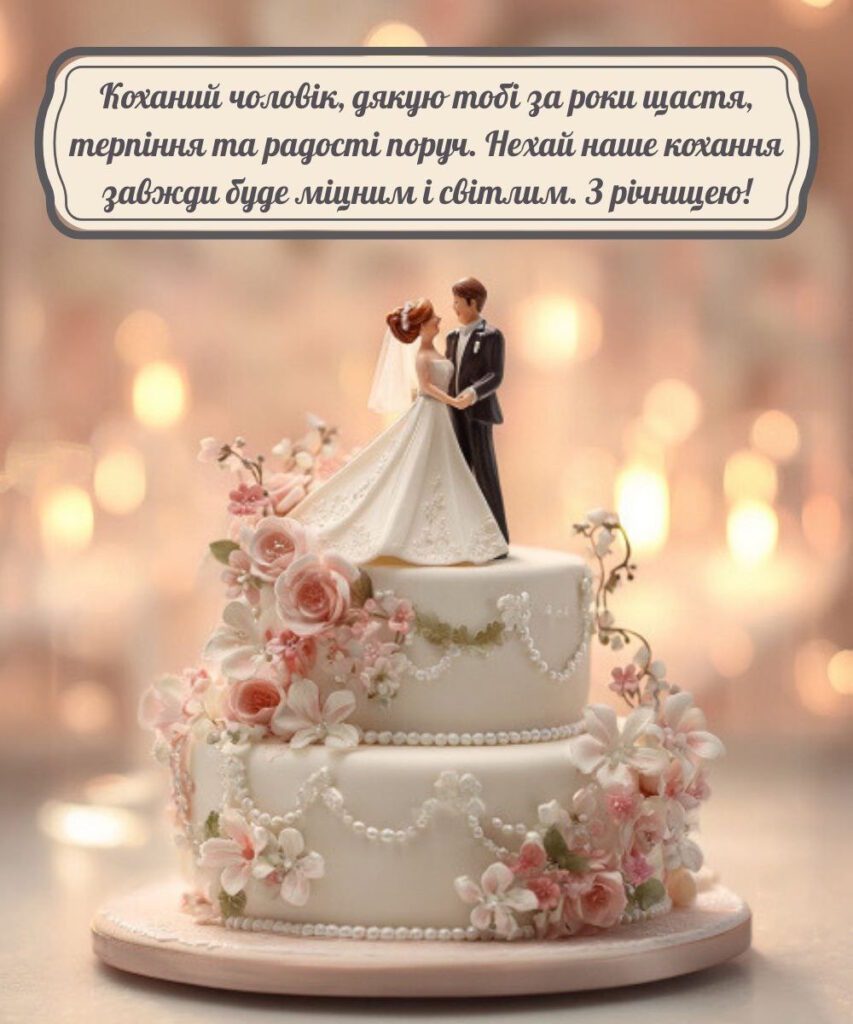 Весільні фігурки на святковому торті зі свічками