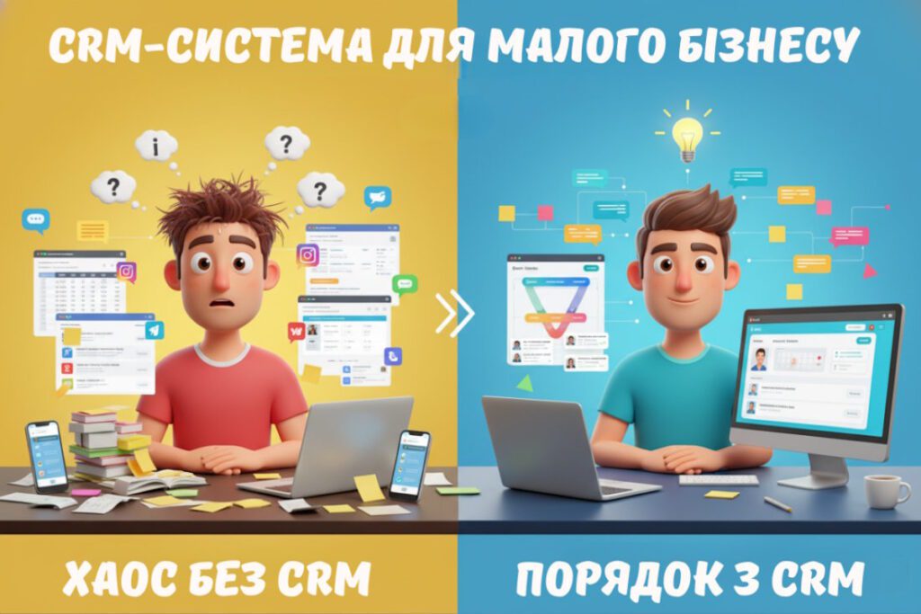 Візуальне зображення як виглядає бізнес без і з CRM-системою