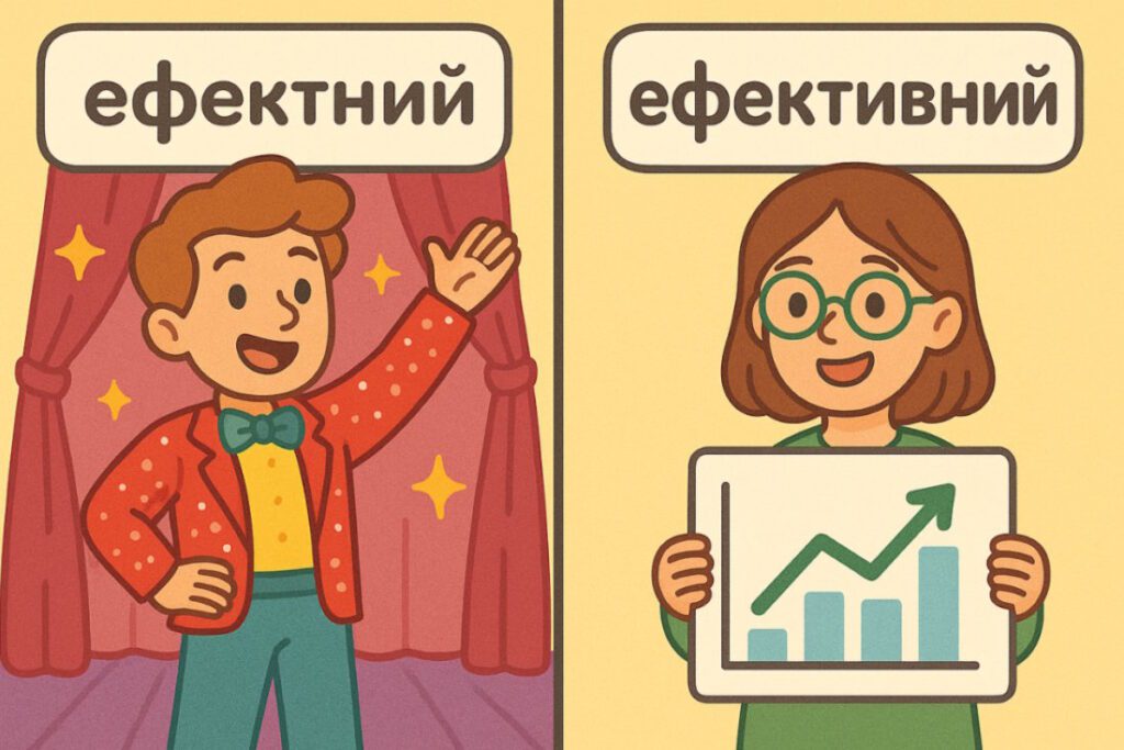 Порівняння слів “ефектний»” і “ефективний” з ілюстраціями до кожного