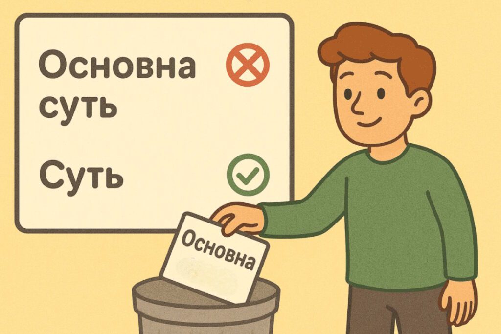 Хлопець викидає слово “основна”, залишаючи правильне – “суть”