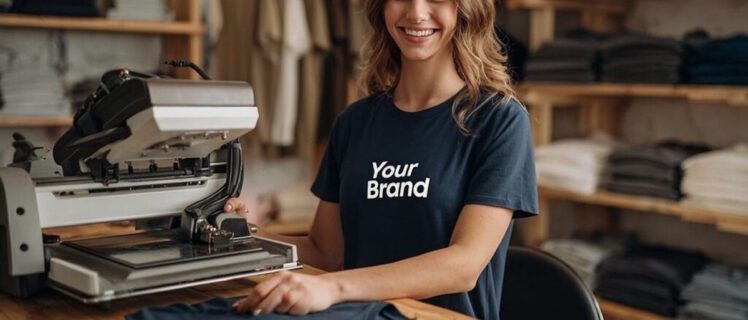 Дівчина у футболці з логотипом