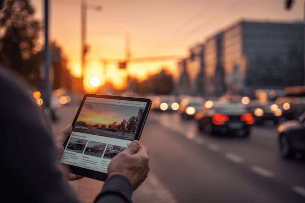 Користувач переглядає автомобілі на AUTO.RIA через планшет