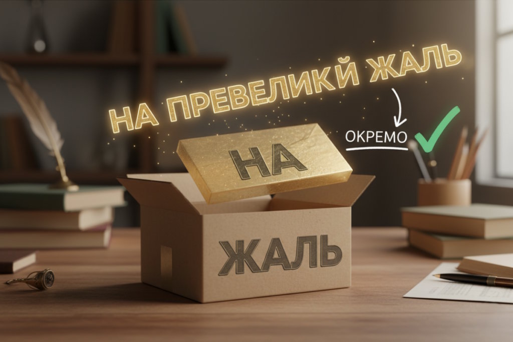 Картонна коробка з написом “жаль” і кришкою “на” – наочна асоціація