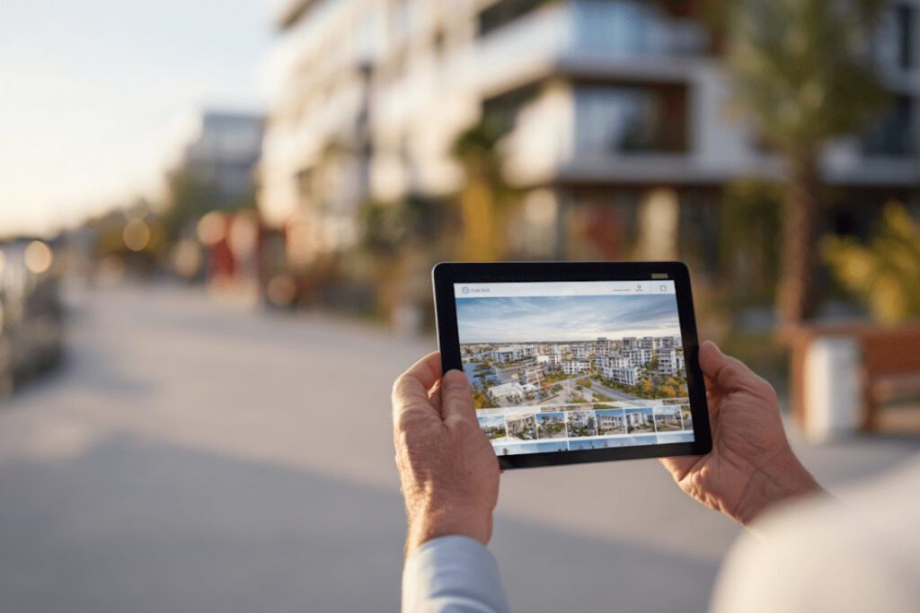 Людина переглядає варіанти житла на планшеті