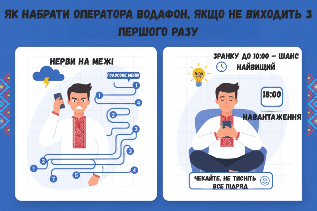 Зліва – злий абонент у голосовому меню, справа – спокійний чоловік із порадами