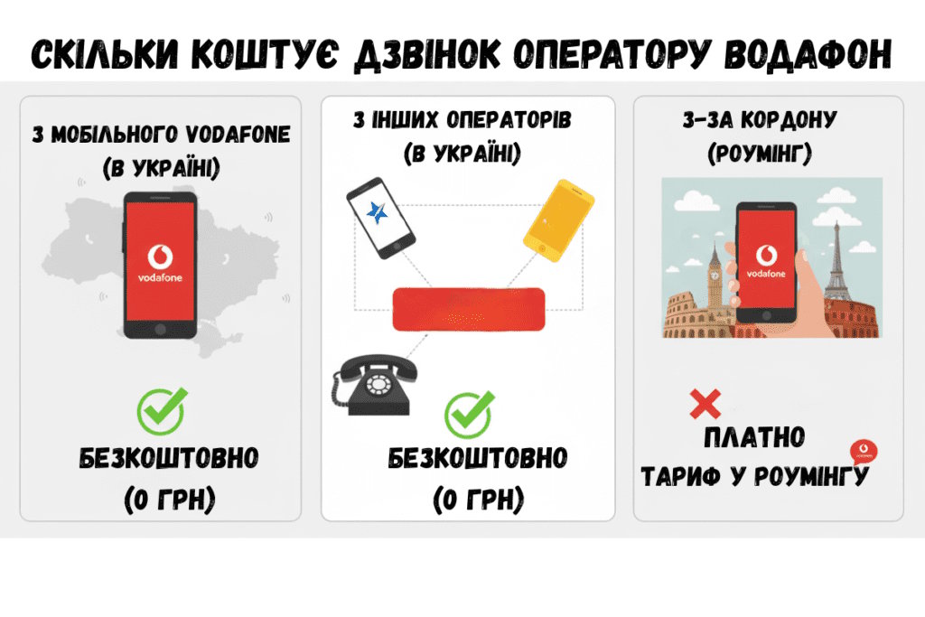 Порівняння скільки коштує дзвінок оператору Vodafone