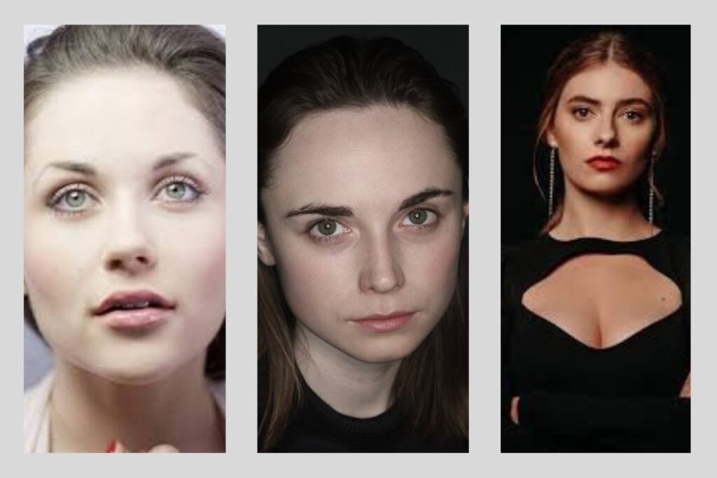 Колаж із трьох портретів сучасних українських акторок у студійному стилі