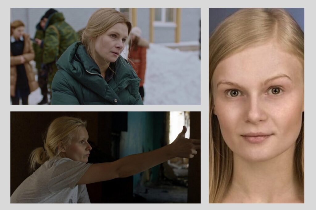 Колаж із драматичних зимових сцен і портрет акторки Марини Кошкіної