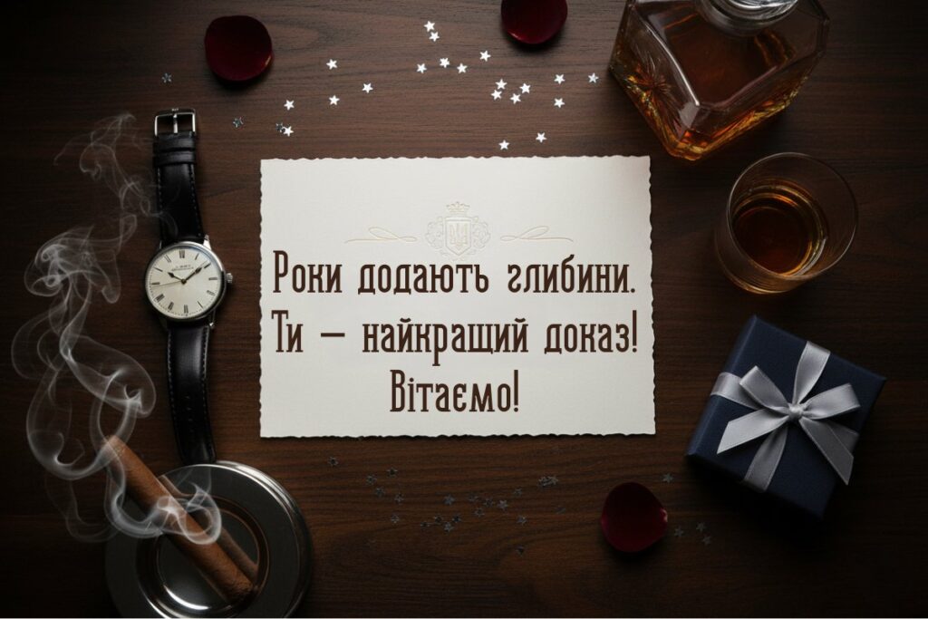 Святкова композиція з годинником, подарунком і напоєм з привітальним написом