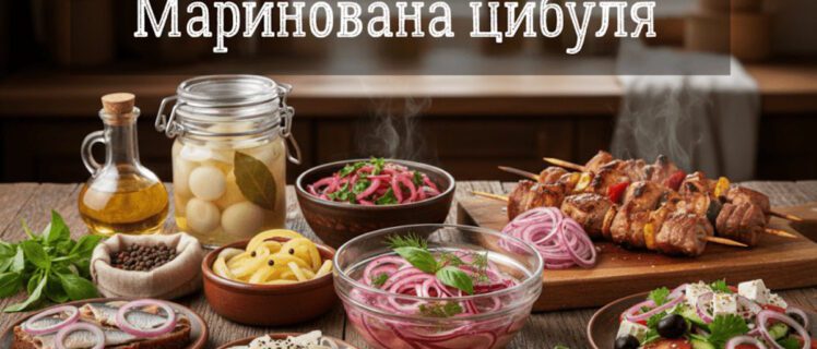 Різні страви з маринованою цибулею