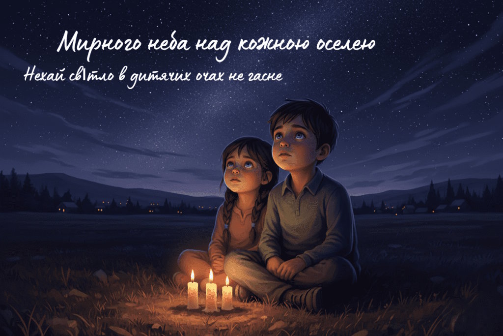 Діти при свічках дивляться на зоряне небо