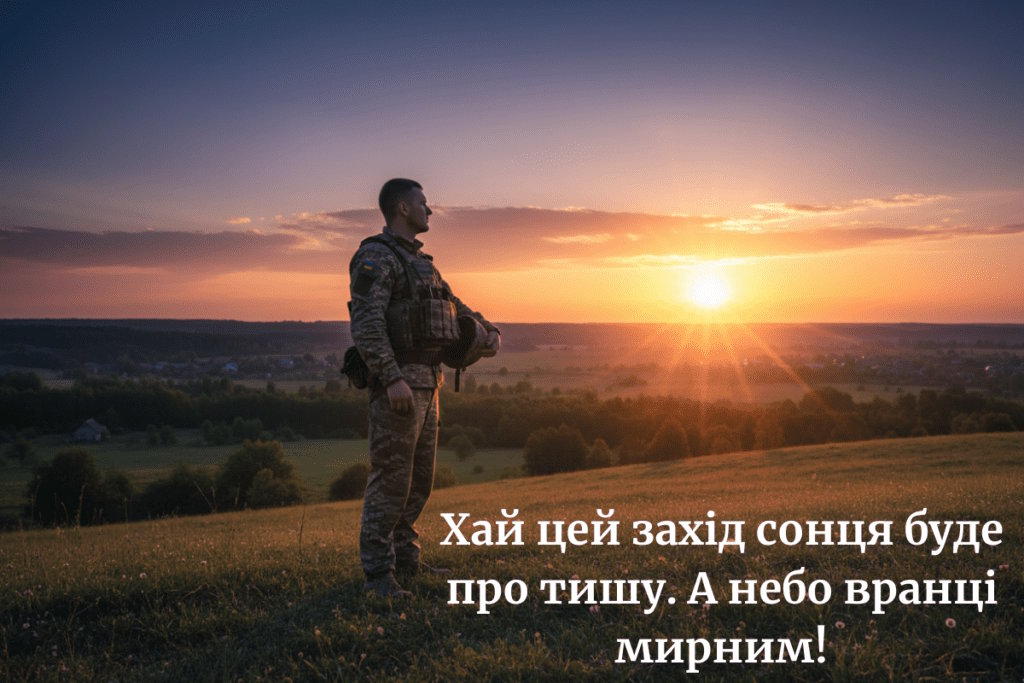 Військовий дивиться на захід сонця над полем