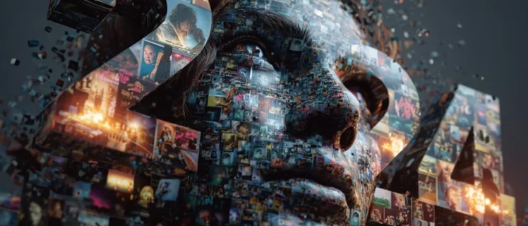 Обличчя людини, зібране з фрагментів кіно та постерів фільмів 2024 року