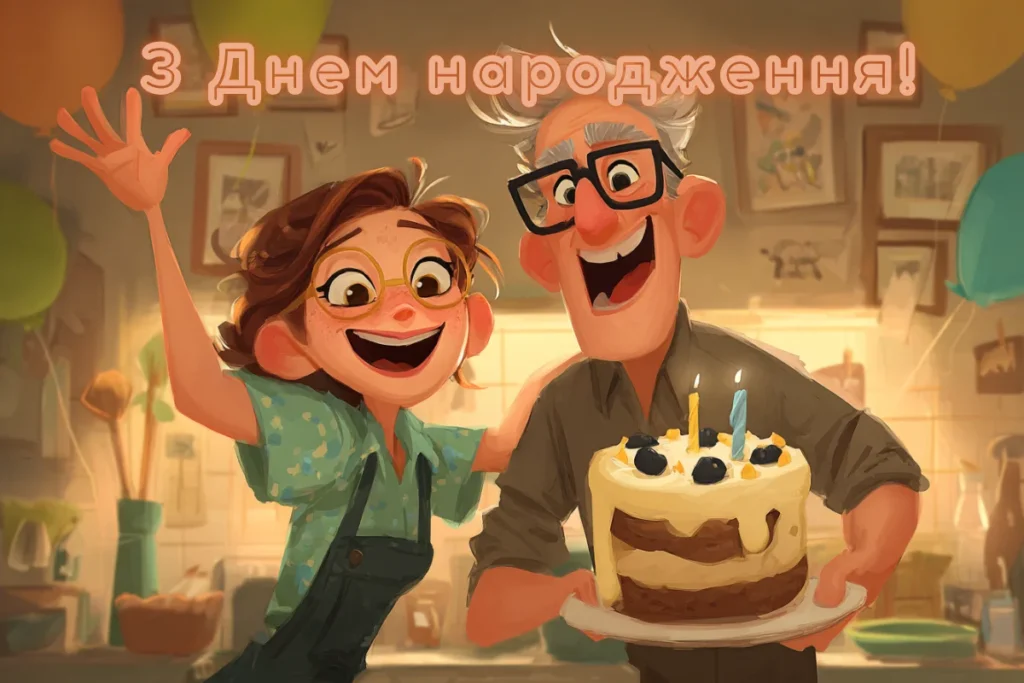 Мама і тато святкують день народження сина з тортом