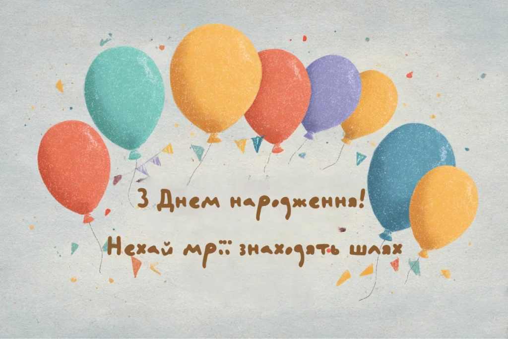 Акварельні кульки на світлому фоні з привітанням з днем народження