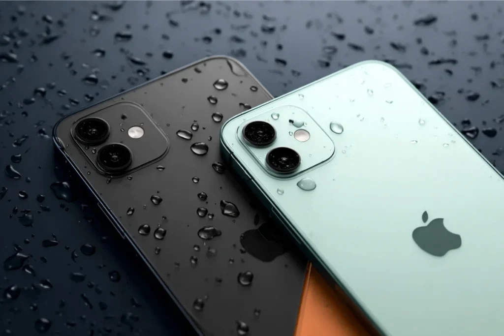 Два Айфони з краплями води на корпусі