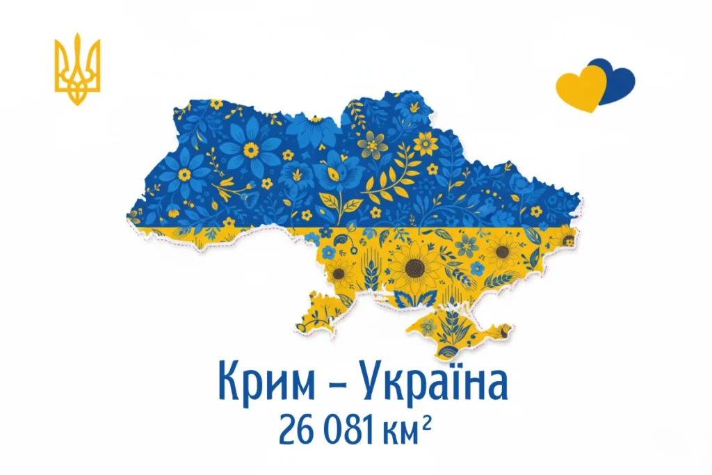 Карта України у синьо-жовтих кольорах з написом Крим – Україна