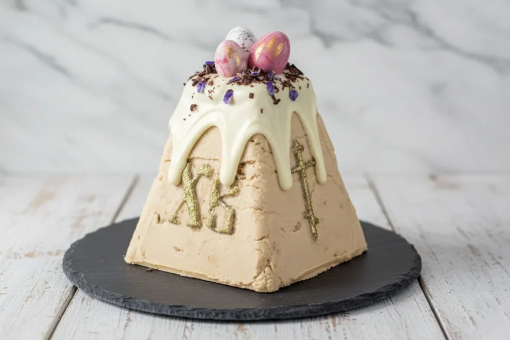 Святкова сирна паска з білою глазур’ю та написом ХВ