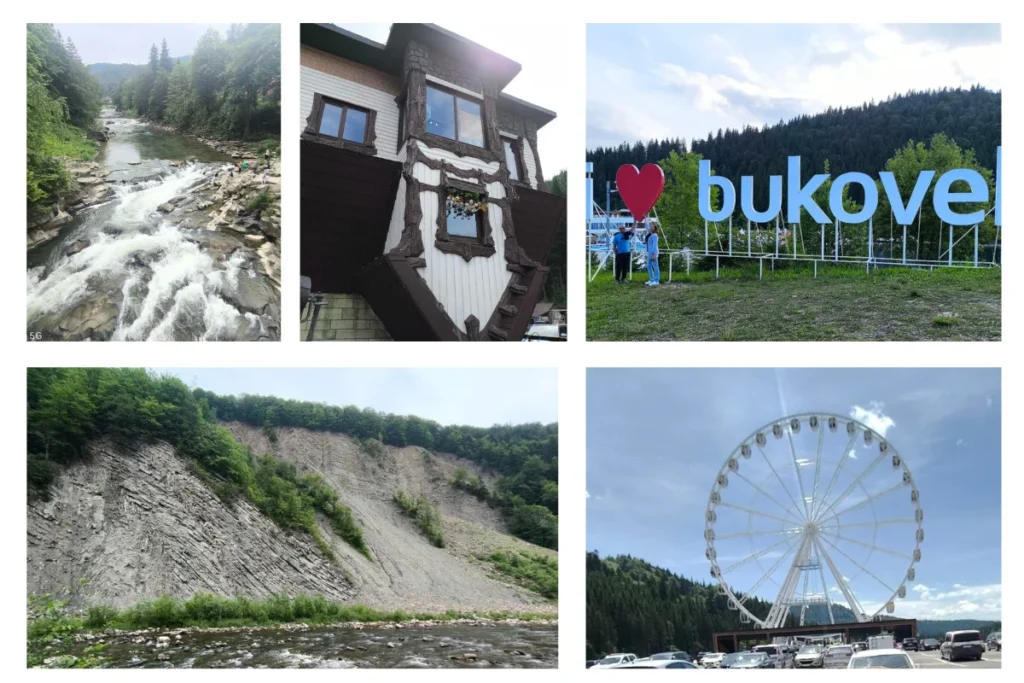 Колаж фото природи й відпочинку в Буковелі та Яремче