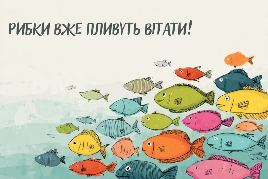 Веселі рибки пливуть вітати зі святом