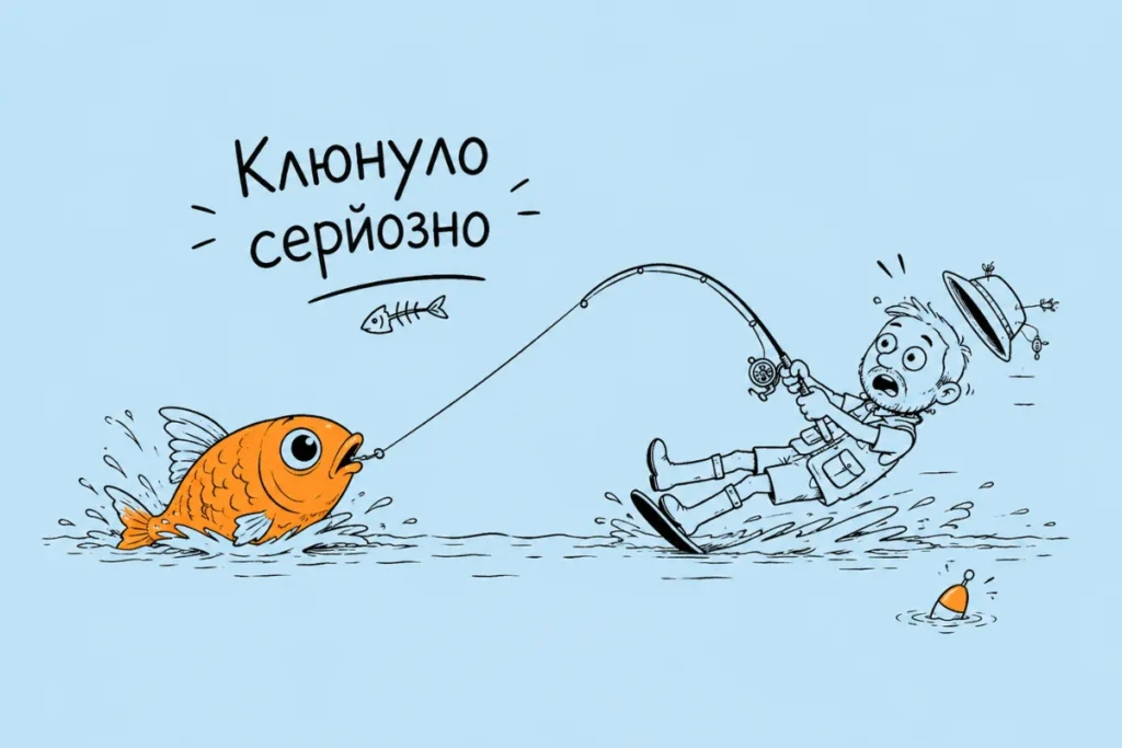 Кумедна риба тягне рибалку за вудку