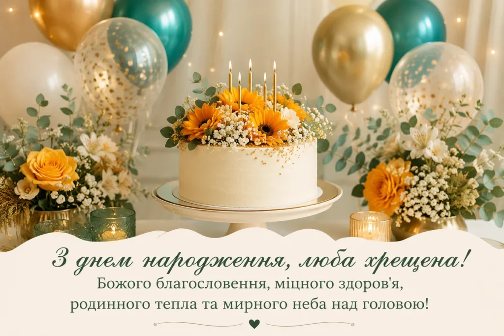 Торт та повітряні кульки для найкращої хрещеної