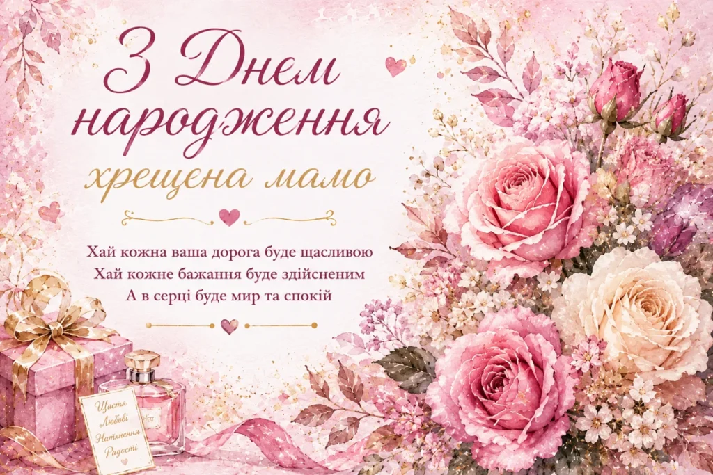 Акварельні рожеві троянди для хрещеної