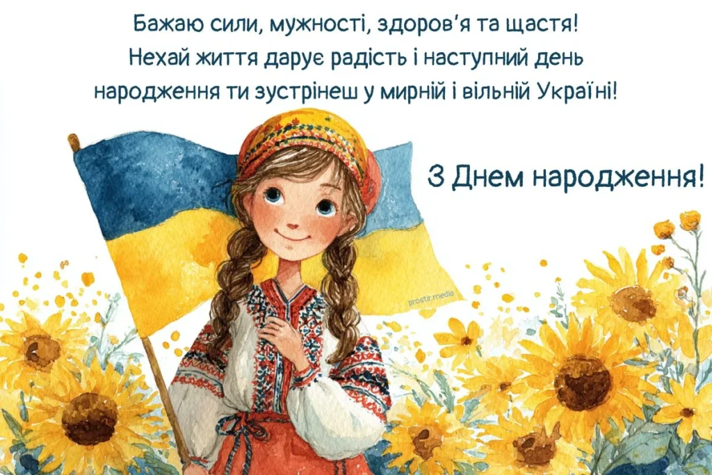 Дівчинка з прапором України в квітах