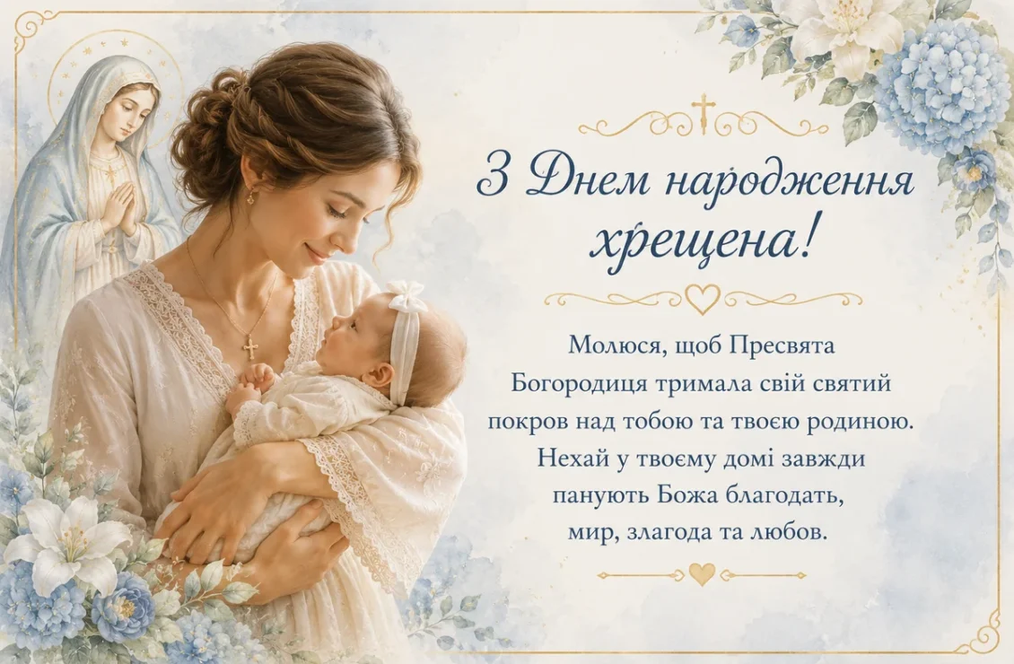 Хрещена мама тримає немовля на руках