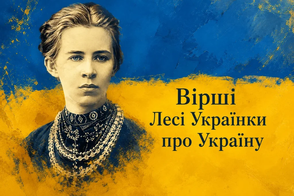 Леся Українка на синьо-жовтому фоні